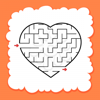 Abstract maze heart. Valentine Day. Game for kids. Puzzle for children. One entrance, one exit. Labyrinth conundrum. Flat vector illustration isolated on white background. Cartoon style.
