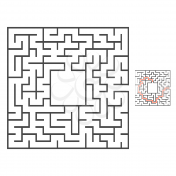 Abstract square maze. Game for kids. Puzzle for children. Labyrinth conundrum. Flat vector illustration. With answer. With place for your image. Find the right path