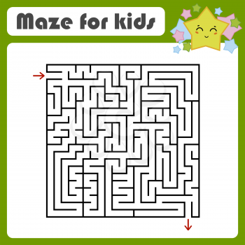 Abstract square maze. Kids worksheets. Activity page. Game puzzle for children. Cute cartoon star. Labyrinth conundrum. Vector illustration