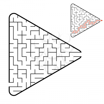 Labyrinth in the shape of an arrow. Game for kids. Puzzle for children. Find the right path. Maze conundrum. Flat vector illustration isolated on white background. With answer