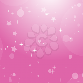 Pink romantic abstract background with stars and circles. Simple flat vector illustration