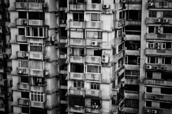 View of a generic and old public housing  in Singapore in black and white.