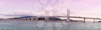 MACAU, CHINA - MAY 25 2014:  Sai Van Bridge is a cable-stayed bridge in Macau inaugurated on December 19, 2004. The bridge measures 2.2 kilometers long and is the third one to cross the Praia Grande Bay connecting Taipa Island and Macau Peninsula.