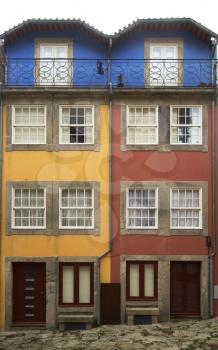 2 tiny little colourful houses in Porto, Portugal