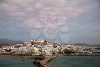 Beautiful view of Naxos a Greek island and the largest of the Cyclades and his pier to the Apollo temple