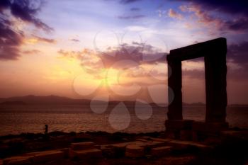 Apollo Temple's entrance on Naxos island in Greece at sunset
