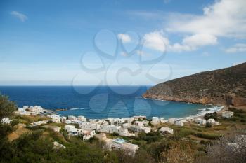 Beautiful Appolonia village and his white houses and turquoise ocean in Naxos island in Greece