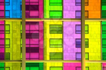 Colourful glass panels and windows in Montreal, Canada