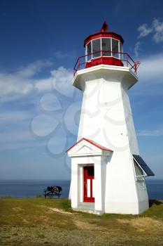 The red and white Cap Gaspe lighthouse in Gaspesie, Quebec, Canada during summer season