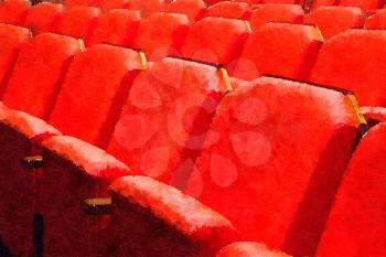 Digital watercolour of red seat in a theatre