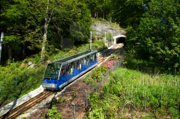 BERGEN-NORWAY, may 27, 2017:  The Floibanen is a funicular railway in the Norwegian city of Bergen. It connects the city centre with the mountain of Floyen