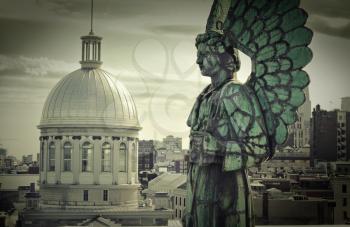 Angel monument and the dme of Bonsecours market in old Montreal, Canada