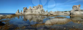 Panorama of Le chateau at grande ile in Mingan Archipelago National Park Reserve in Quebec in Canada