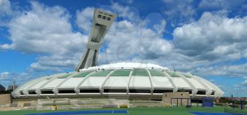 MONTREAL, CANADA- AOUT 10, 2018:  Olympic Stadium for 1976 Games. This is where Nadia Comeneci became the first female to score the perfect 10 during the 1976 Olympic games in Montreal, Canada.