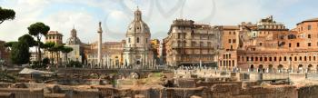 Panorama of the Remains of The Forum of Augustus, one of the Imperial forums of Rome, in Roma in Italy, built by Augustus. 
