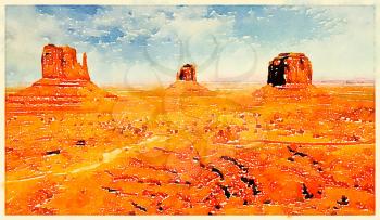 Digital watercolor of a butte in Monument Valley, Utah, USA