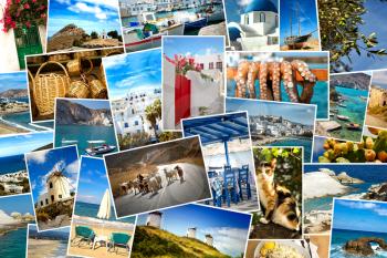 Collage of images from famous location in the cyclades, Greece