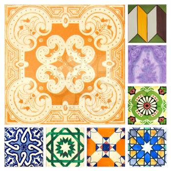 Photograph of traditional portuguese tiles in different colours