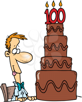 Royalty Free Clipart Image of a Man at a Cake With the Number 100