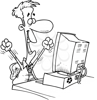 Royalty Free Clipart Image of a Happy Man at a Computer