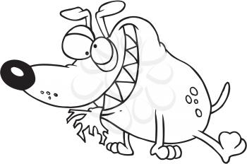 Royalty Free Clipart Image of a Dog With Materials in Its Teeth