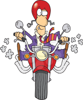 Royalty Free Clipart Image of a Man in a Suit on a Motorcycle