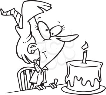 Royalty Free Clipart Image of a Woman With a Birthday Cake