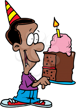 Royalty Free Clipart Image of a Boy With Birthday Cake
