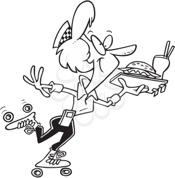Royalty Free Clipart Image of a Car Hop on Roller Blades