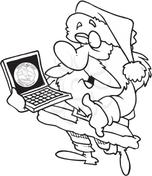 Royalty Free Clipart Image of Santa With a Computer