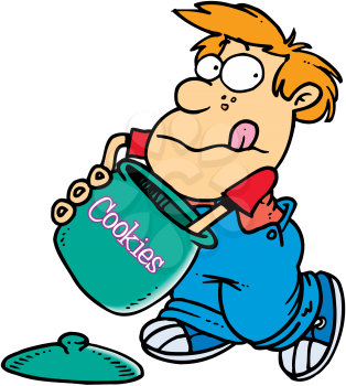 Royalty Free Clipart Image of a Boy With His Hand in the Cookie Jar