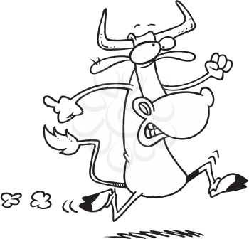 Royalty Free Clipart Image of a Cow on the Run