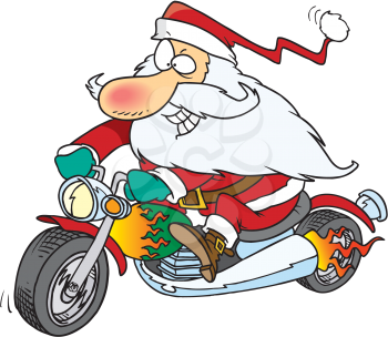 Royalty Free Clipart Image of  Santa on a Motorcycle