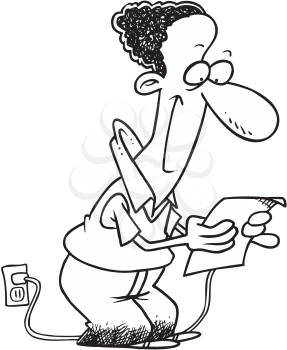 Royalty Free Clipart Image of a Man Reading a Letter That's Plugged In