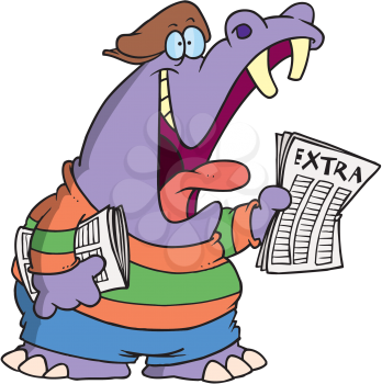 Royalty Free Clipart Image of a Hippo Newspaper Boy