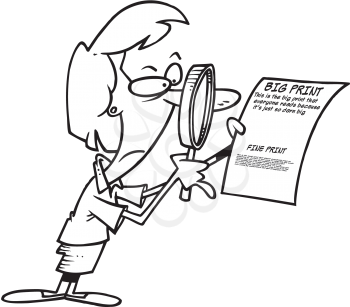 Royalty Free Clipart Image of a Woman Reading Fine Print