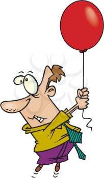 Royalty Free Clipart Image of a Man Floating Away With a Balloon