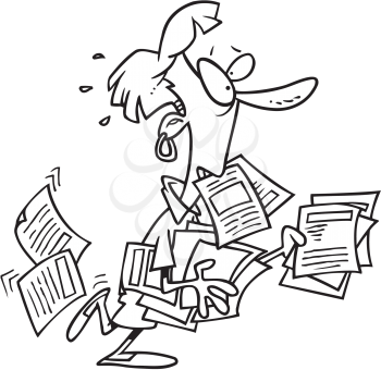 Royalty Free Clipart Image of a Woman Carrying a Pile of Papers