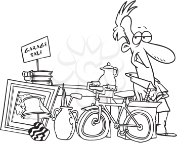 Royalty Free Clipart Image of a Man Having a Garage Sale