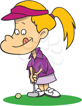 Royalty Free Clipart Image of a Girl Playing Miniature Golf