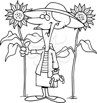Royalty Free Clipart Image of a Woman With Sunflowers