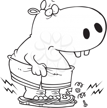 Royalty Free Clipart Image of a Hippo Breaking Bathroom Scales
