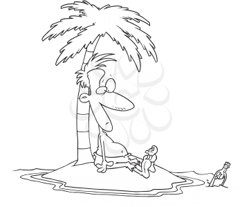 Royalty Free Clipart Image of a Man on an Island