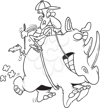 Royalty Free Clipart Image of a Jockey Riding a Rhinoceros