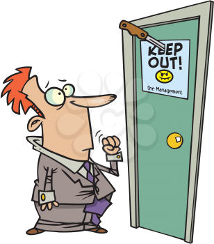 Royalty Free Clipart Image of a Man Looking at a Keep Out Sign