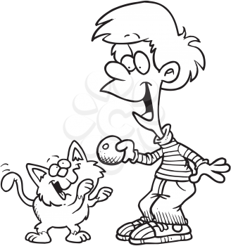 Royalty Free Clipart Image of a Boy Playing With a Cat