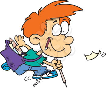 Royalty Free Clipart Image of a Little Boy Picking Up Litter