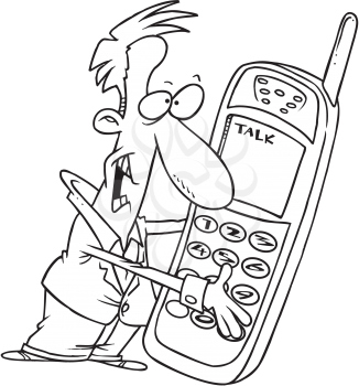 Royalty Free Clipart Image of a Man With a Big Cellphone