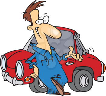 Royalty Free Clipart Image of a Mechanic With a Car