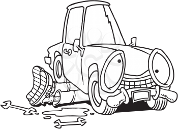 Royalty Free Clipart Image of a Man Working Under a Car